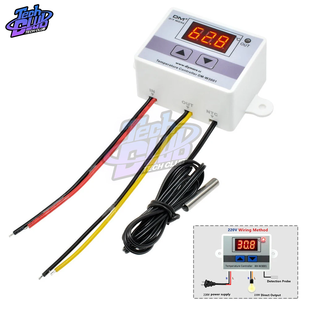 W3001 DC 12V 24V Digital LED Temperature Controller For Incubator Cooling Heating Switch Thermostat Waterproof Probe NTC Sensor