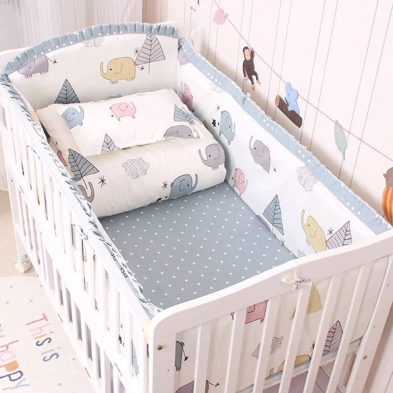 6pcs/set Baby Crib Bedding Set Cotton Print Toddler Baby Bed Linens Baby Cot Bumpers Bed Sheet Pillowcase Newborn Bedding Set