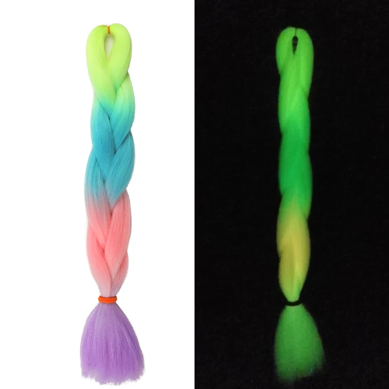 Ombre Glowing Luminous Luxury Synthetic Jumbo Braids Florescent Shining Hair In The Darkness  24inch 100G