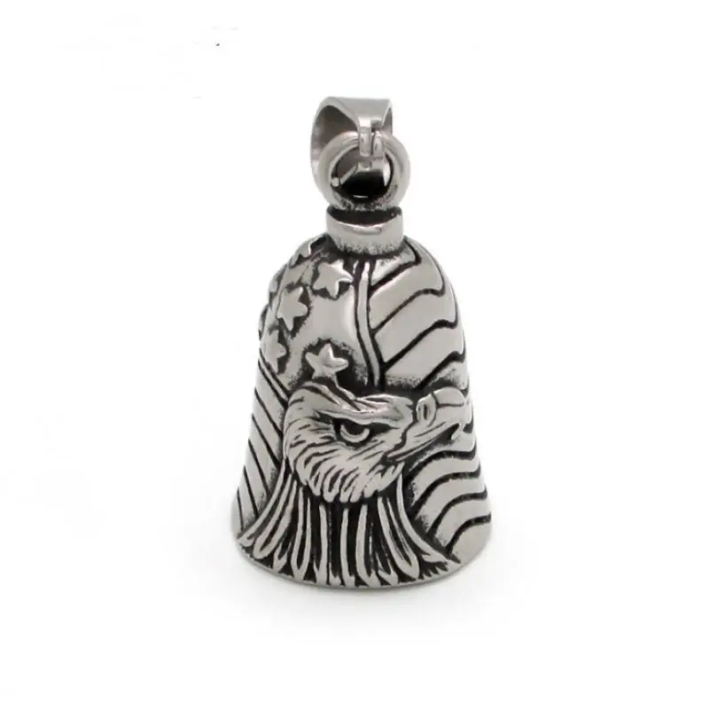 Vintage Silver Color American Eagle Bell Pendant for Men Boy Charm Guardian Bell Motorcycle Necklace Jewelry Gift