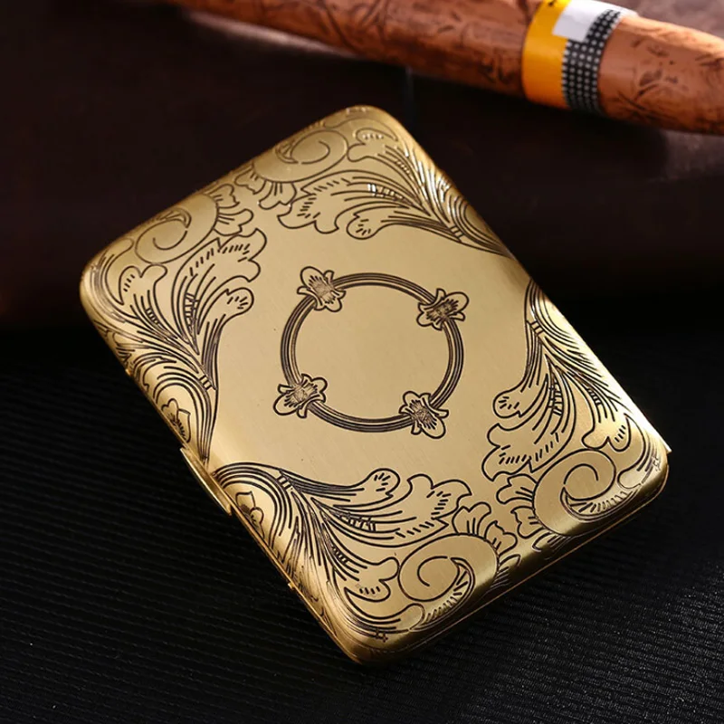 

Hot Vintage Copper Cigarette Case 16 Sticks Portable 70MM Cigarette Boxes Tobacco Holders Anti-pressure Smoking Accessories