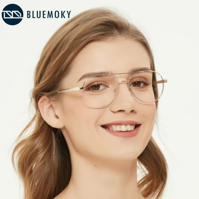 

BLUEMOKY Anti Blue Light Glasses Frame Men Women Lightweight Metal Double Bridge Optical Eyewear Brand Designer Myopia Spectacle