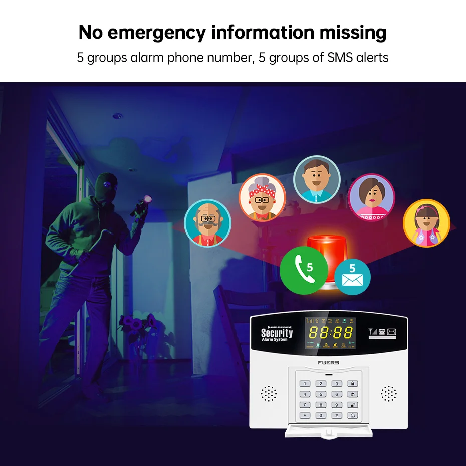 Fuers-sistema de alarma inteligente W210 GSM, Sensor de movimiento de seguridad para el hogar, inalámbrico, con Panel de pantalla LCD a Color