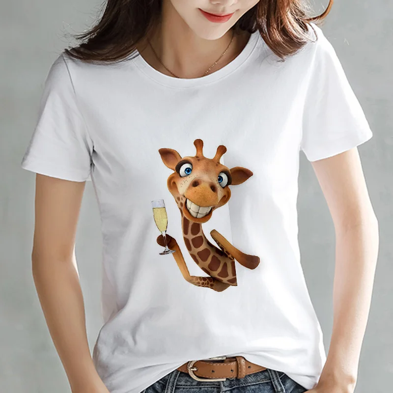 

2021 New T shirt Women kawaii giraffe printed tshirt Fashion Hipster Harajuku cute T-shirt female clothing Streetwear Tops Tees