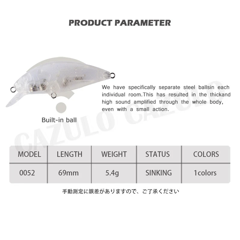 Phụ Kiện Câu Cá Trống Không Phủ Sơn Dụ Minnow 5.4G 69Mm Đánh Chìm ABS Tự Làm Nhân Tạo Mồi Pesca Wobblers Peche Một La carpe Leurre