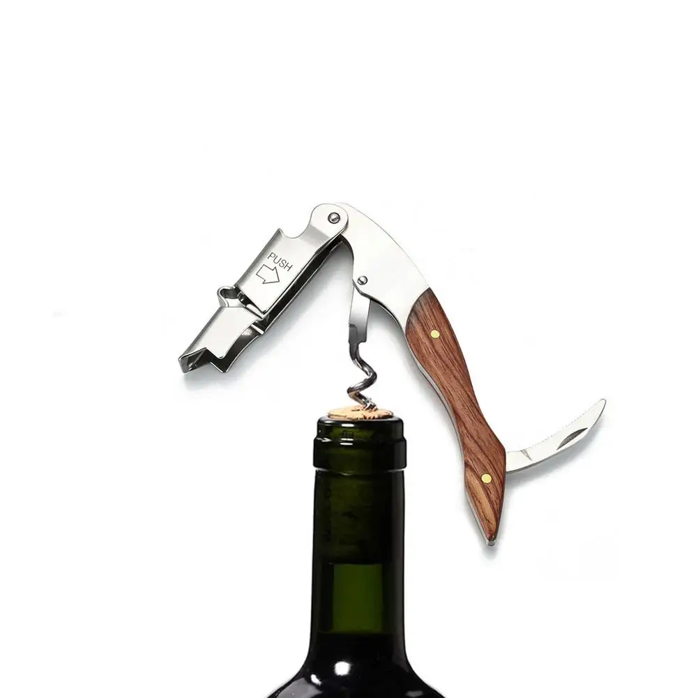 Rosewood Wood Handle Stainless Red Wine Corkscrew Double Hinge Waiters Corkscrew Wine Bottle Opener For Bartenders