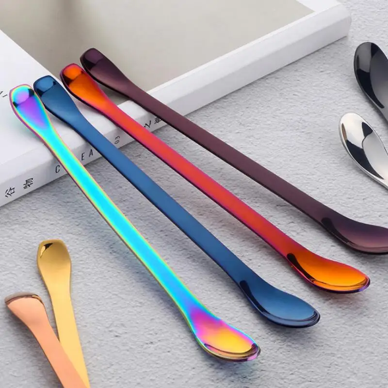 New 304 Stainless Steel Family Double Head Powder Spoon Metal Coffee Sugar Mixing Spoon LX8048