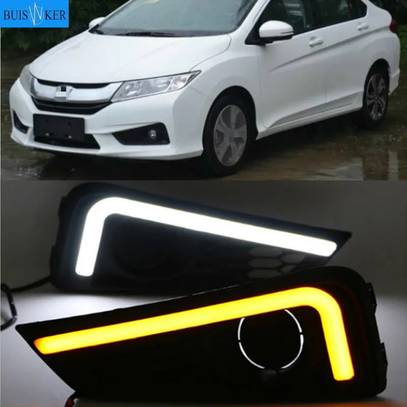 

LED daytime Running Lights for Honda City 2015 2016 fog lamp cover drl with yellow turn signal light car styling