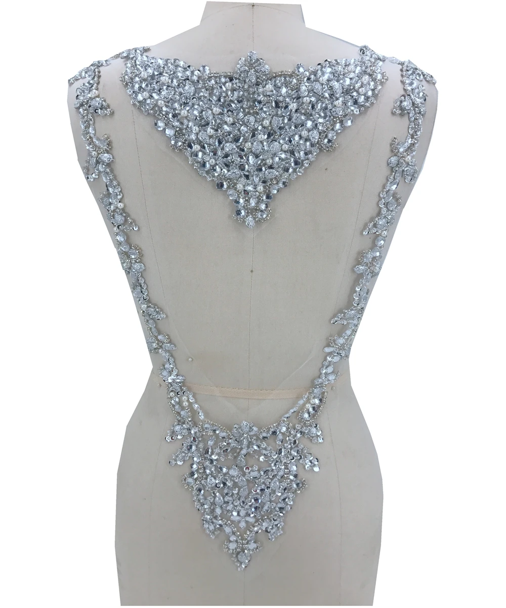 Factory Rhinestone crystal appliques beaded piece for dresses