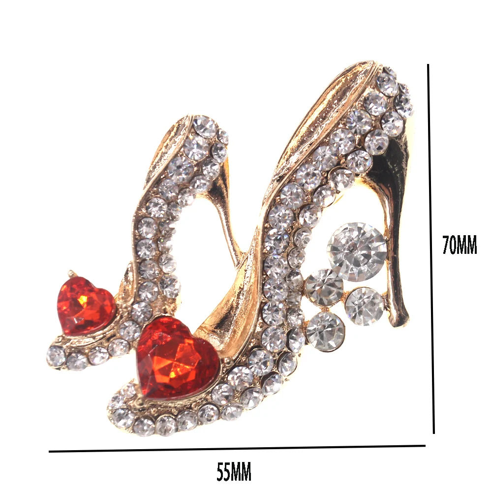 50pcs/lot  Gold Tone Red Cubic Zicon Austrian Crystal Shoes Brooch Pin