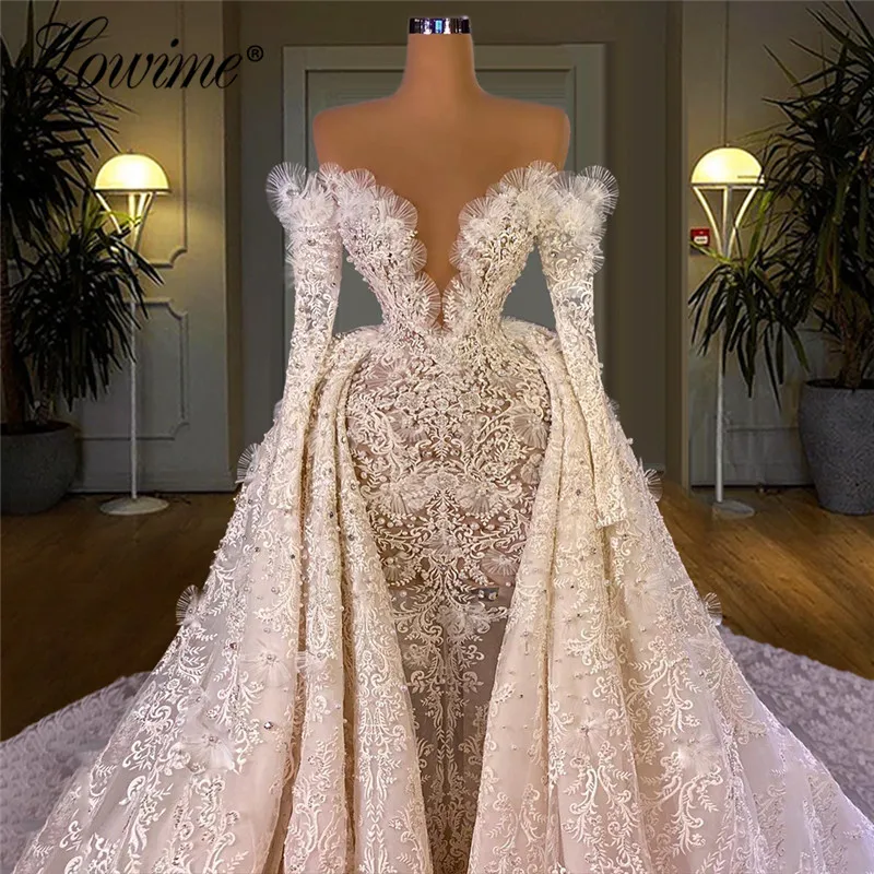 Luxury Off The Shoulder Lace Dubai Arabic Wedding Dresses 2021 Muslim Mermaid Long Bridal Gowns Vestidos De Novia