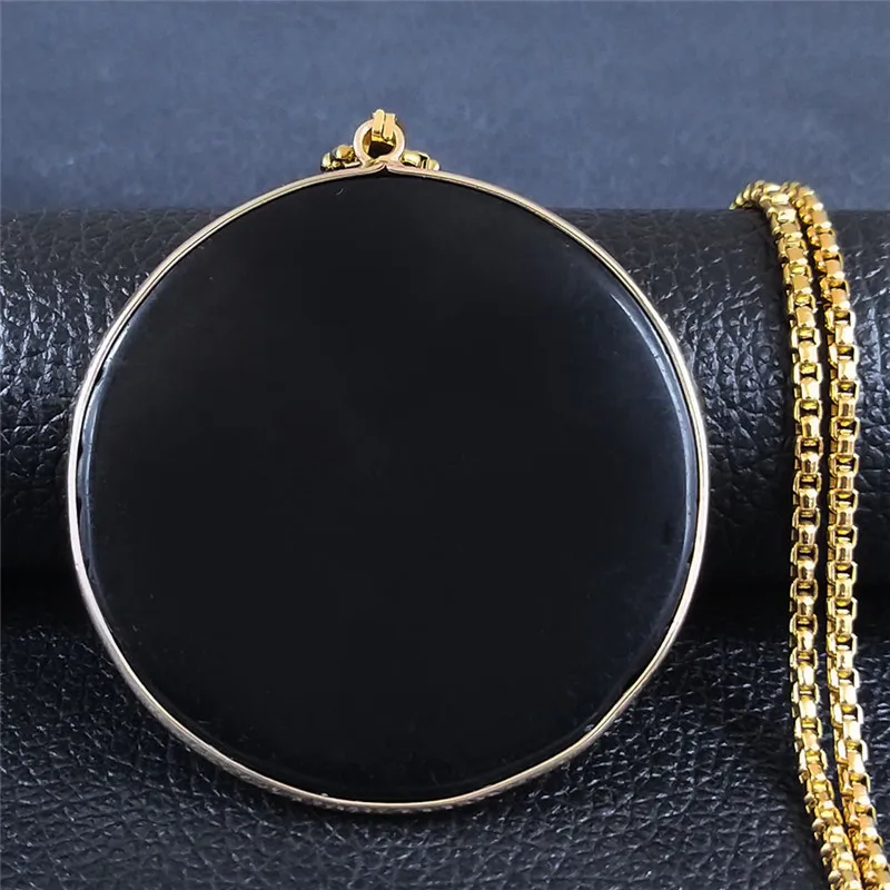 2024 Natural Black Obsidian Stainless Steel Chains Necklace for Women Round Big Long Necklace Chain Jewelry colgante mujer NHH31