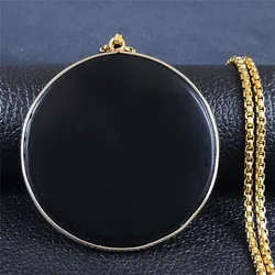 Natural Round Big Black Obsidian Stainless Steel Chains Necklace for Women Long Necklace Chain Jewelry colgante mujer NHH31