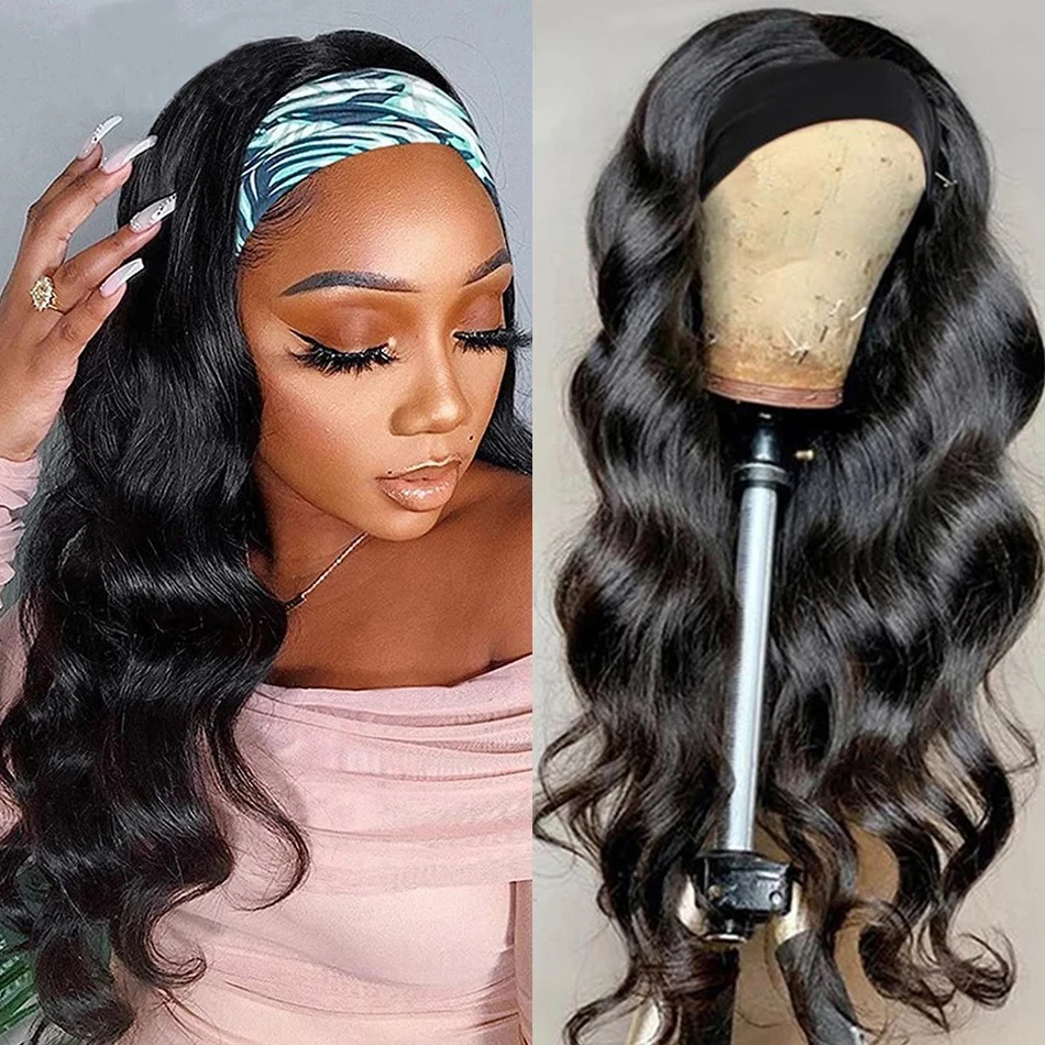 Body Wave Headband Wig Human Hair Wigs For Women 30 Inch Wig Machine Made Wig With Headband Glueless Remy Hair