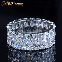 CWWZircons Super Sparkling Silver Color Full Cubic Zirconia Paved Round CZ Wedding Engagement Rings Jewelry For Women  R086