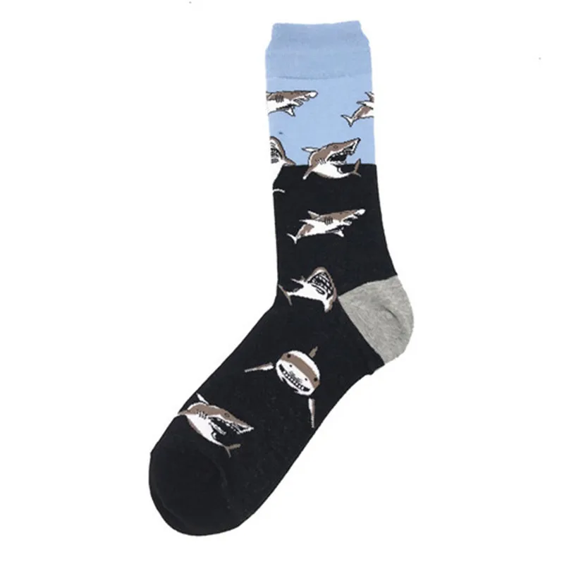 Fashion 1 Pair Men Socks Combed Cotton Cartoon Animal Bird Shark Zebra Corn Watermelon Sea Food Geometric Novelty Funny Socks