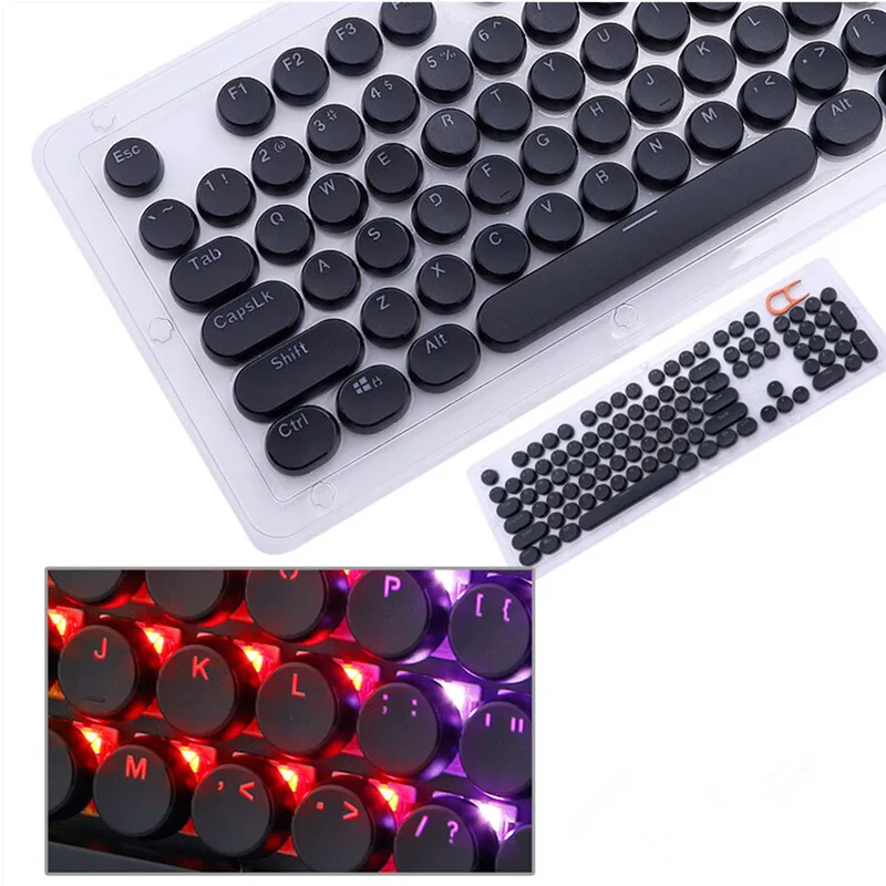 E-yooso retro typewriter style round translucent backlight 104/87 key cap, with key stick, suitable for mechanical game keyboard