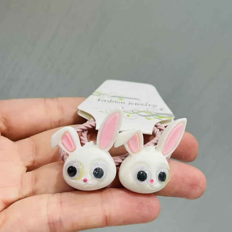 2Pcs/Set Girls Animal Rabbit Dog Cat Rubber Elastic Hair Bands Children Ponytail Holder Scrunchie Headband Kids Hair Accessories