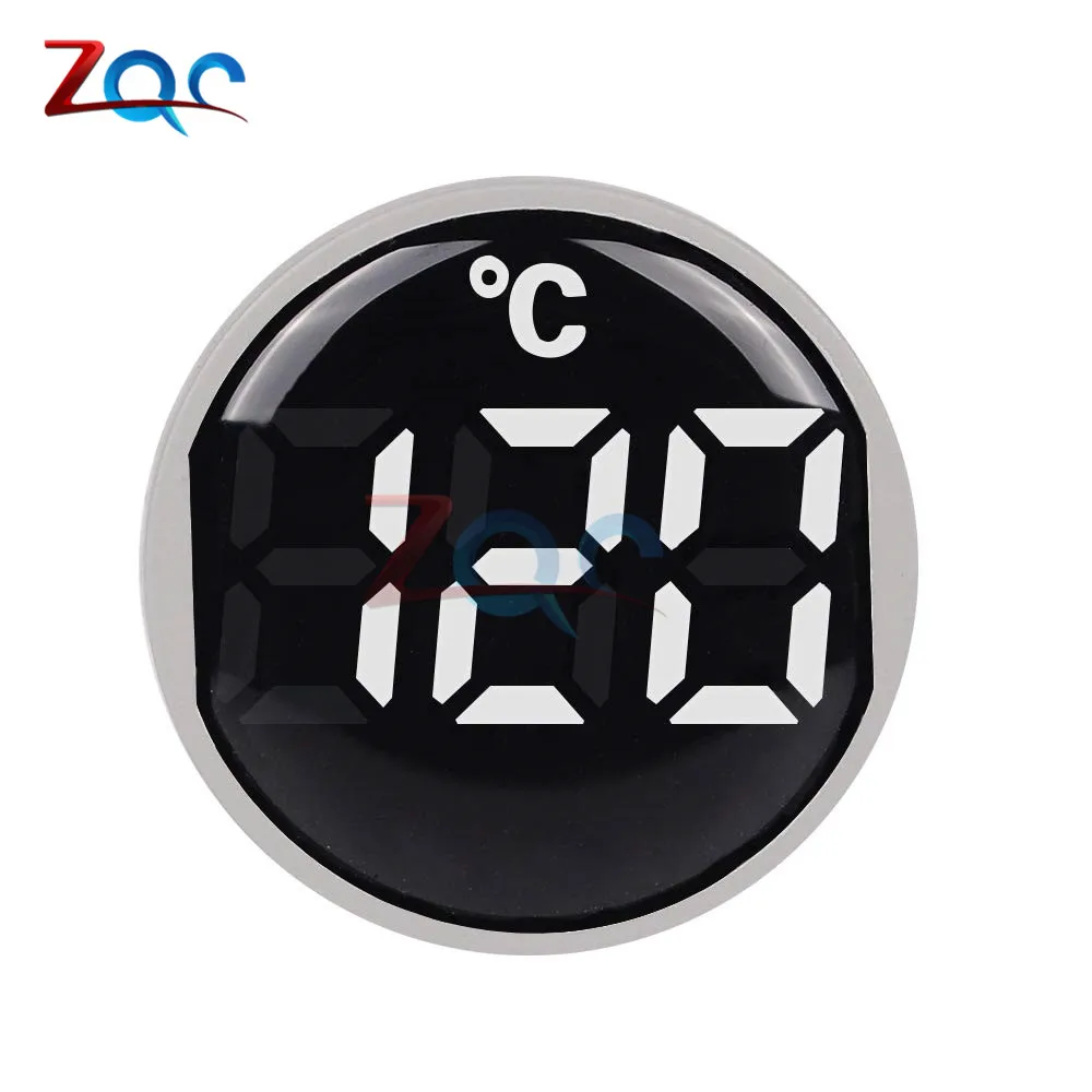 22mm Round Small Mini LED Light Display Thermometer Digital Temperature Meter Indicator AC 50 -380V 220V -20-120℃ with 1m Sensor