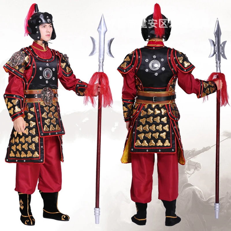 Stage performance props helmet Outfit film TV soldier Gold clothing Ancient men general armor war robe Red Cloak ancient costume