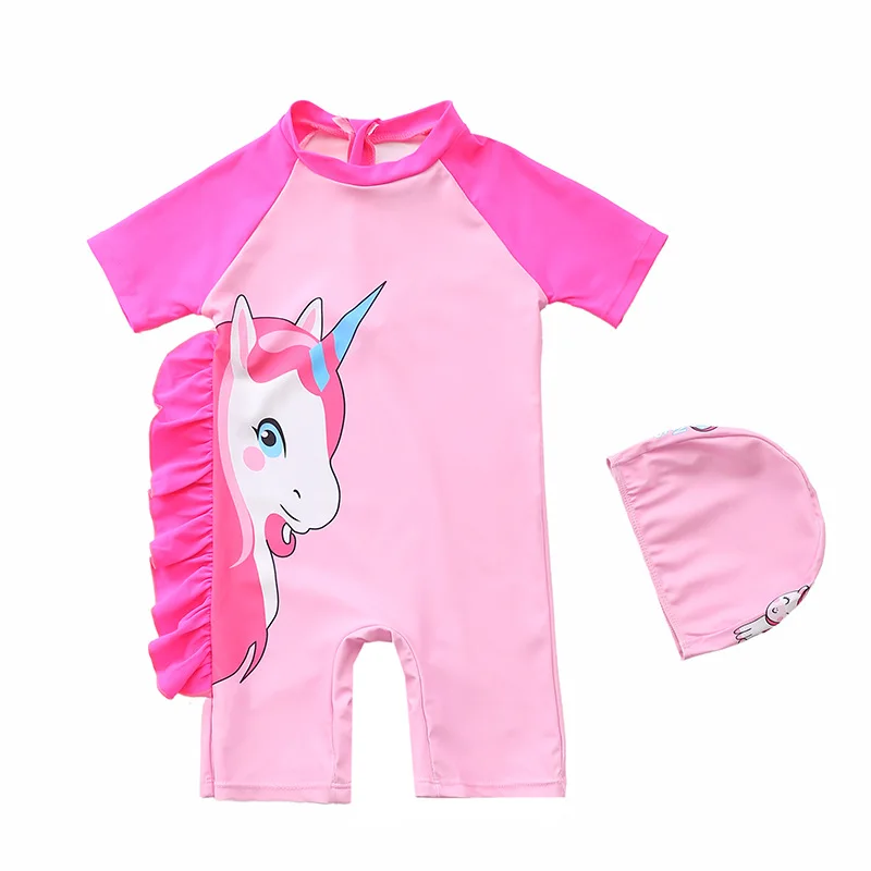 Swimsuit Baby Girl Unicorn Mermaid Girls Swimwear One Piece with Short Sleeve Sun Protection Children Swimming Suit Bath Suits