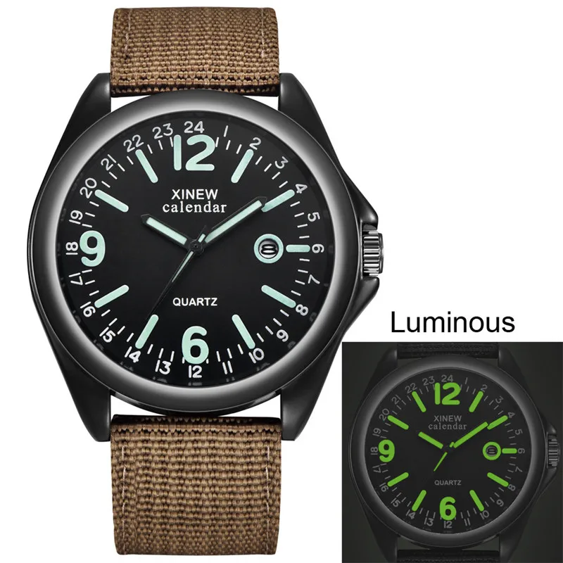 XINEW Men Watches Fashion Luminous Watches Nylon Strap Date Quartz Wristwatches Men Sports Watches horloge mannen reloj hombre