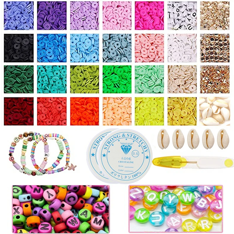 5080PCS Polymer Clay Spacer Beads Kit Charms Loose Beads Lobster Clasp for Jewelry Making DIY Bracelets Earring Jewelry Findings