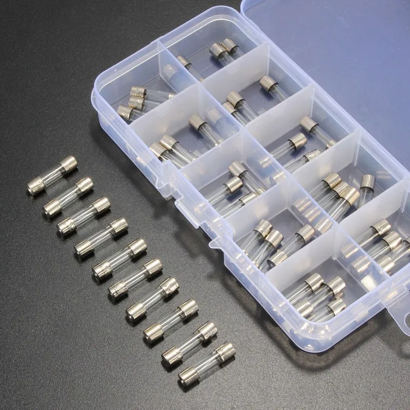 50Pcs of Glass Fuse Assortment Kit  Glass Tube Assortment Kit 5x20mm 0.5A~10A Fast Blow Glass Fuses