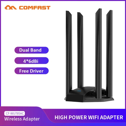 Imagen 2 del producto Comfast-adaptador WiFi de doble banda, tarjeta de red inalámbrica Micro USB 3,0 de 1300Mbps, 4x6DBI, antena para Monitor Mac Kali Linux