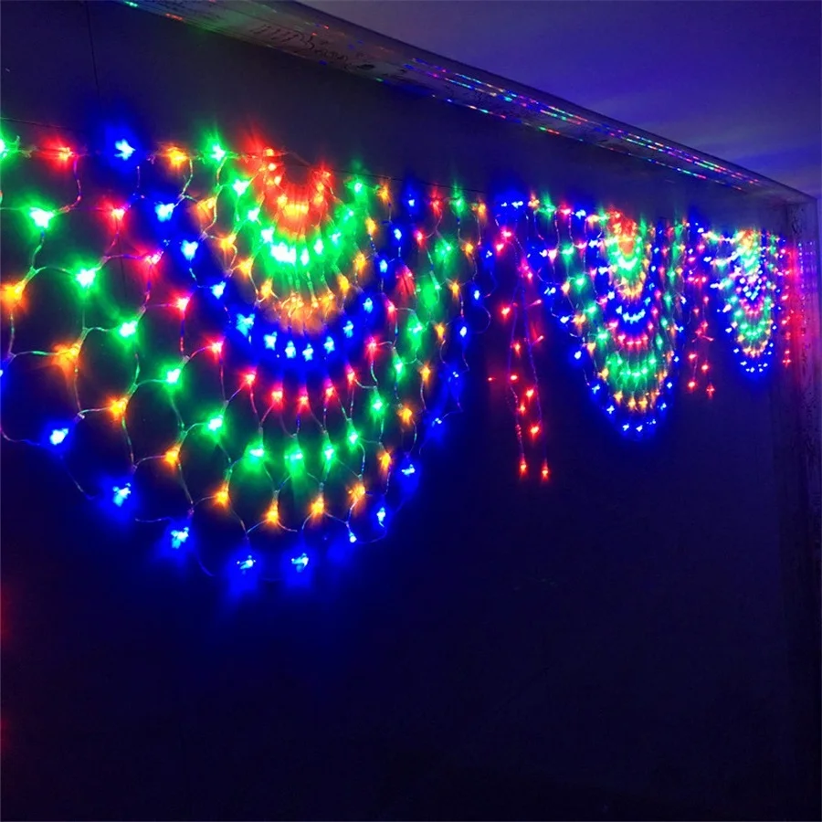 Christmas 3*0.5M LED Peacock Mesh Curtain Lights Outdoor Garland Fairy String Lights for Party Wedding Garden Home Bedroom Decor