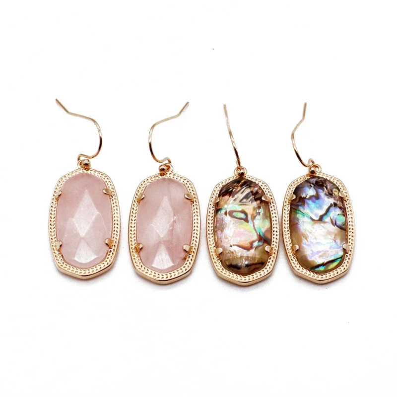 Natural Stones Pink Geometric Abalone Shell Earrings Copper-Material Exquisite Jewelry