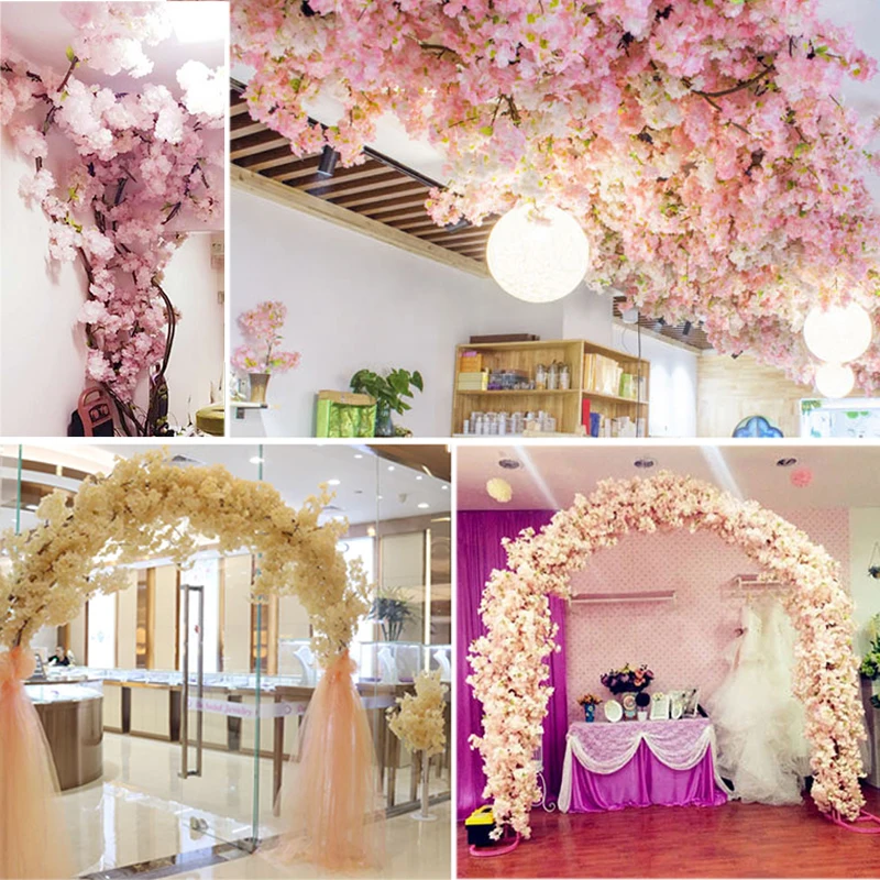 Artificial Cherry Blossom Pink White Cherry Tree Silk Flower Spring Cherry DIY Bonsai Arch Wedding Props Home Decoration