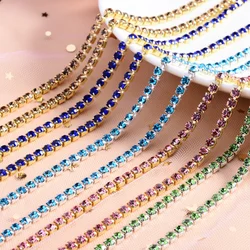 All colours 10Yards  DIY Rhinestone Chain Dense Gold bottom sewing Rhinestones for clothing Art Decoration