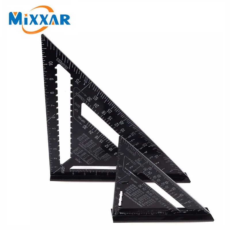 ZK30 Angle Ruler 7/12 inch Metric Aluminum Alloy Triangular Measuring Ruler Woodwork Speed Square Triangle Angle Protractor