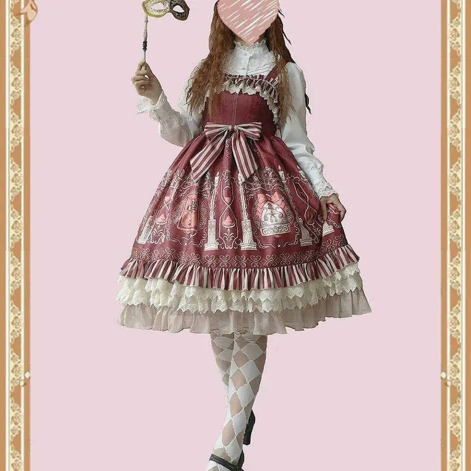 Gothic palace sweet princess lolita strap dress stampa vintage a vita alta abito vittoriano kawaii girl gothic lolita cos loli