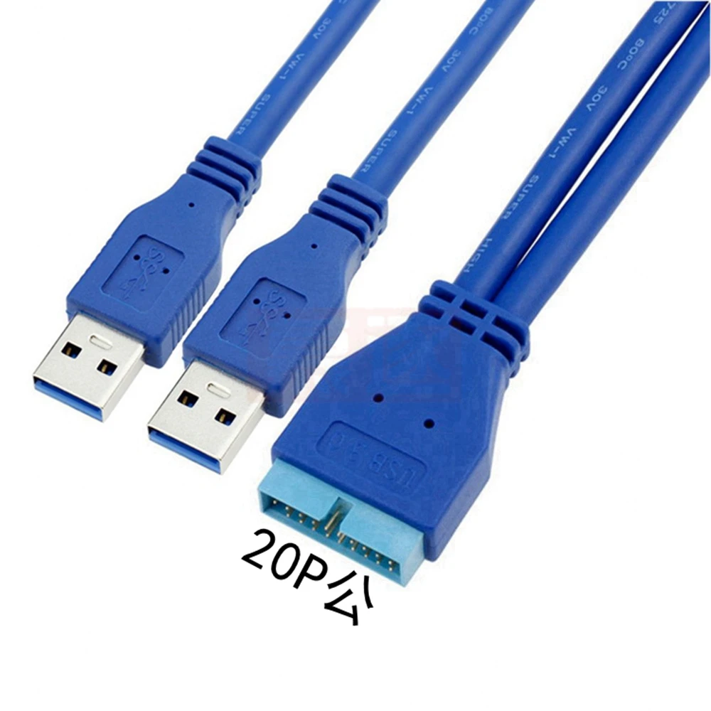 20 pines a puerto dual USB3.0 línea pública extensión de placa base de computadora cable adaptador de enchufe de 19 pines chasis línea trasera