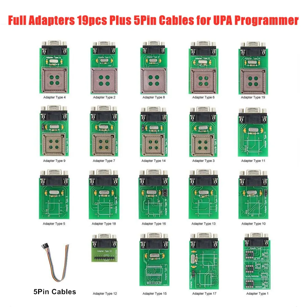 UPA USB Full Adaptors 19Pcs with 10Pin Cables Use for UPA-USB Programmer v1.3