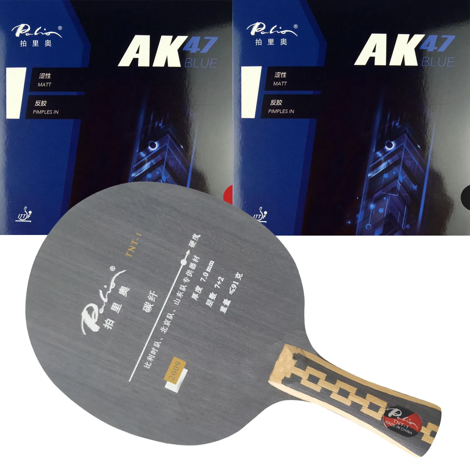 Pro Combo Racket Palio TNT-1 table tennis blade with 2Pieces Palio AK47 BLUE Matt Pips in Rubber With Sponge 2.2mm H38-40