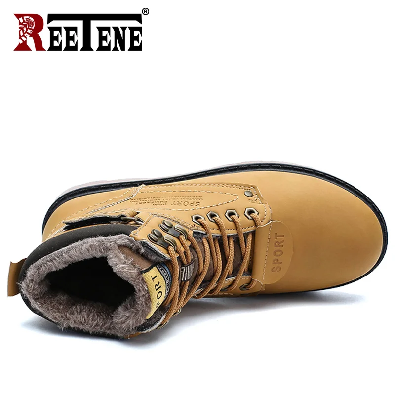 REETENE 2019 Men'S Winter Snow Boots Fur Ankle Boots Men Casual Shoes High Quality Plush Men Outdoor Work Shoes Plus Size 46