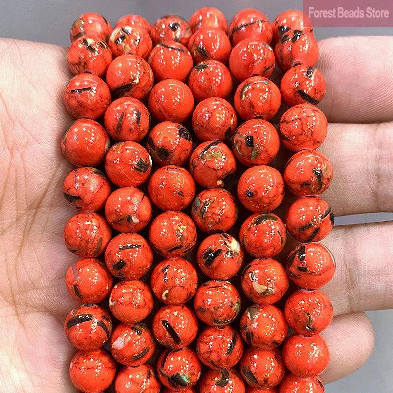 Natural Stone Orange Shell Turquoises Round Spacer Beads for DIY Jewelry Making Accessories Necklace Bracelet 15'' 6/8/10/12mm