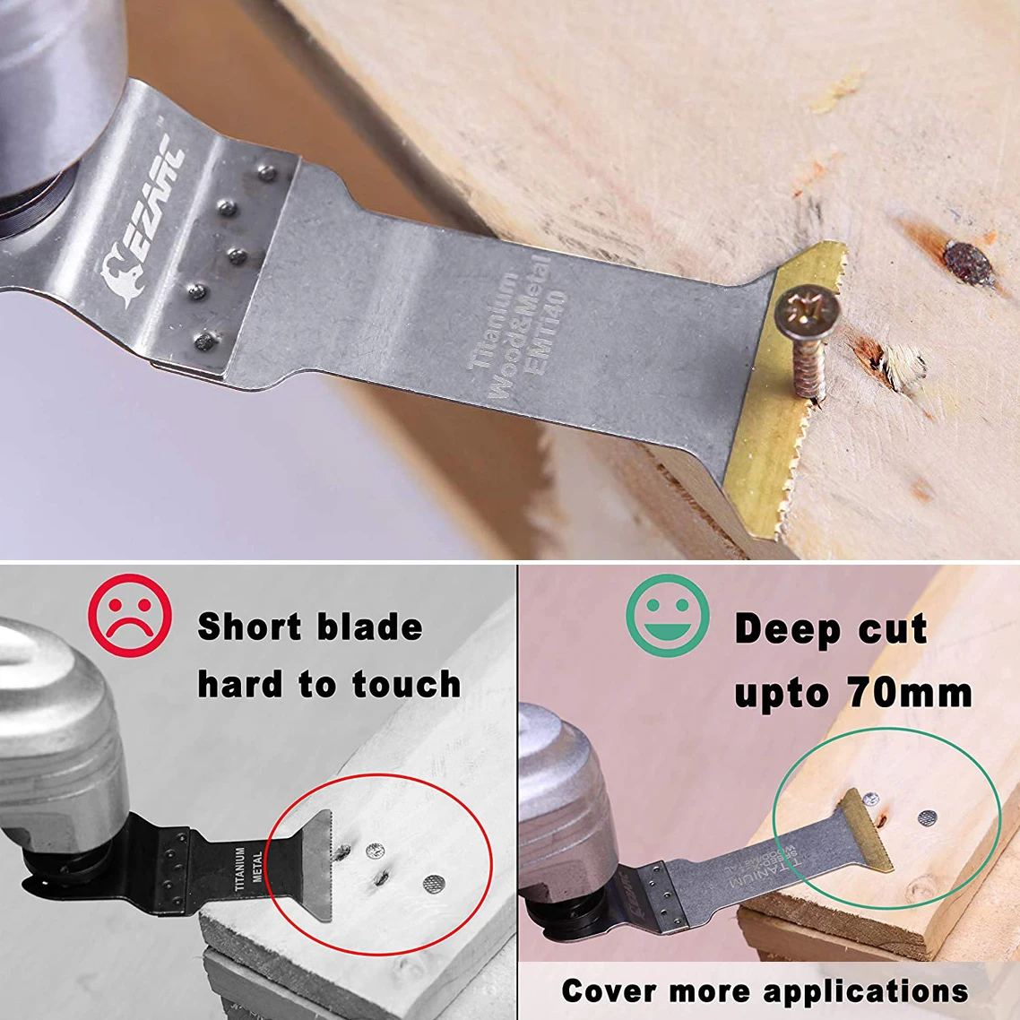 Lame multiutensile oscillanti in titanio da 3/6 pezzi lame per seghe a taglio elettrico Extra-lunghe taglio ad alta velocità per legno, metallo e materiale duro