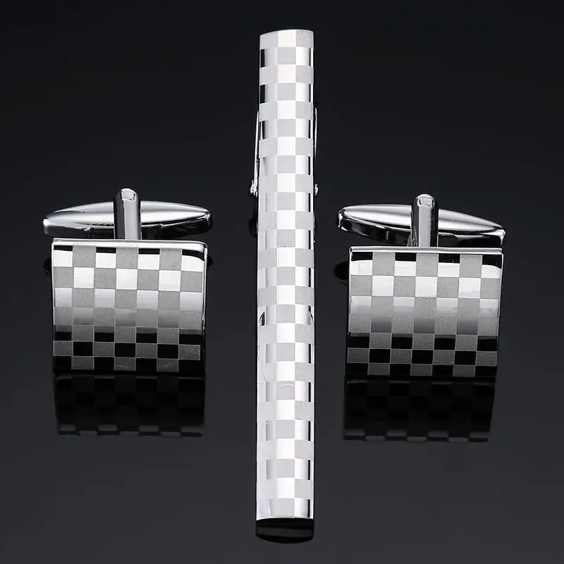 a set High quality brass enamel necktie clip cufflink suit men\'s business dress accessories French shirt cufflink tie clip set