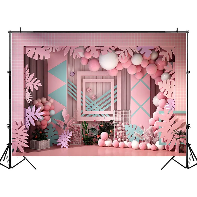 Mocsicka фон для фотосъемки новорожденных с розовым фоном для фотосъемки новорожденных девочек на 1-й День рождения фотостудия воздушный шар цветочное украшение