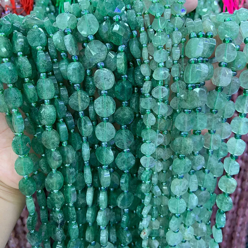 

Natural Cherry Quartz Beads 15'' Green Faceted Coin Oval Square DIY Loose Beads For Jewelry Making Women Necklace Bracelet Gift