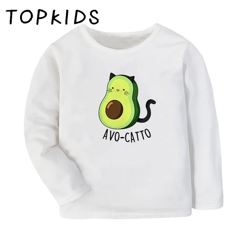 

2021 Kids Cute Avocado Cat Vegan Cartoon Print Funny T-shirt Children Casual Tops Baby Boys Girls Long Sleeve T shirt,LKP5352