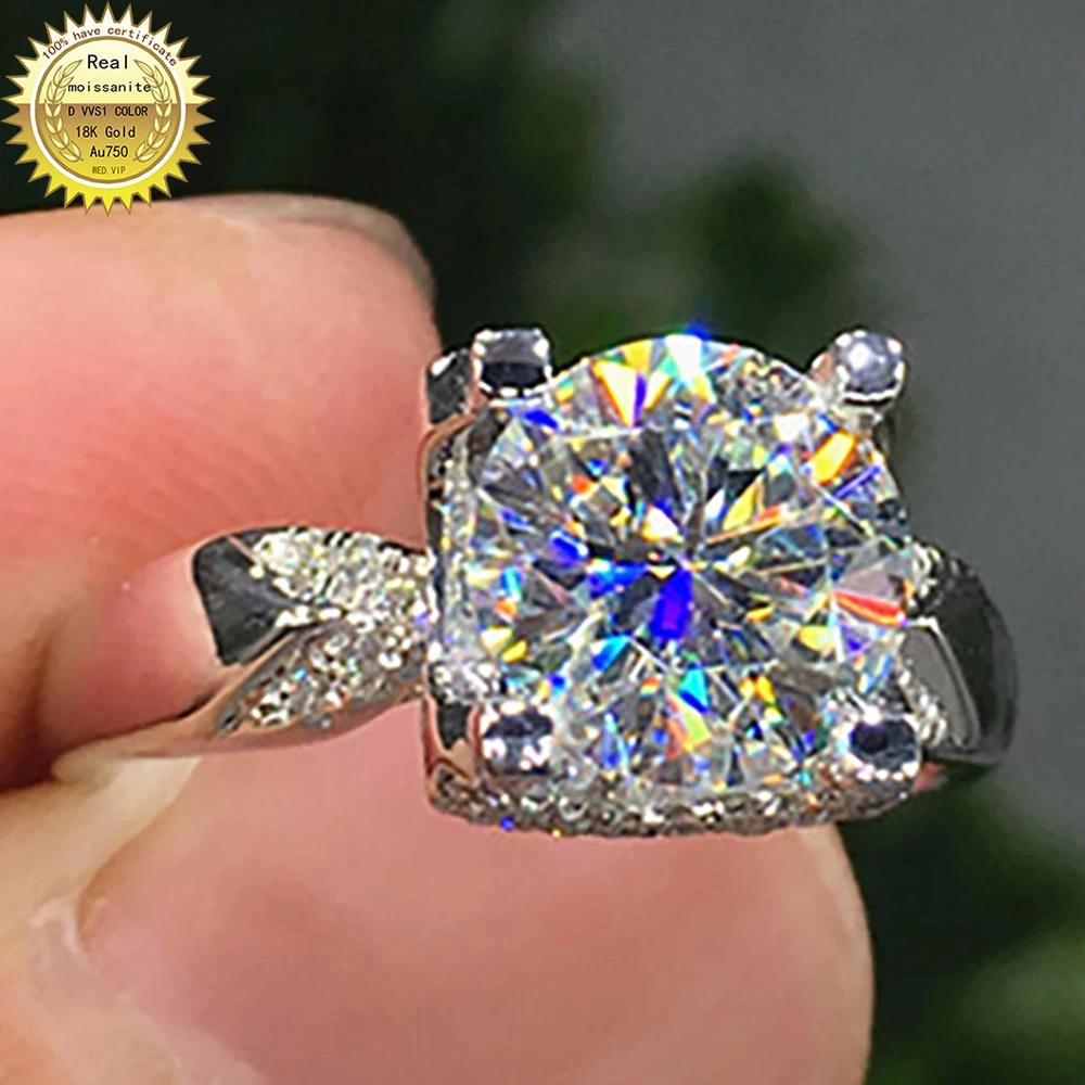 

18K Au750 White Gold Ring Wedding Party Engagement Ring 1 2 3 4 5 Carat Round DVVS Moissanite Diamond Ring V Crown Trendy