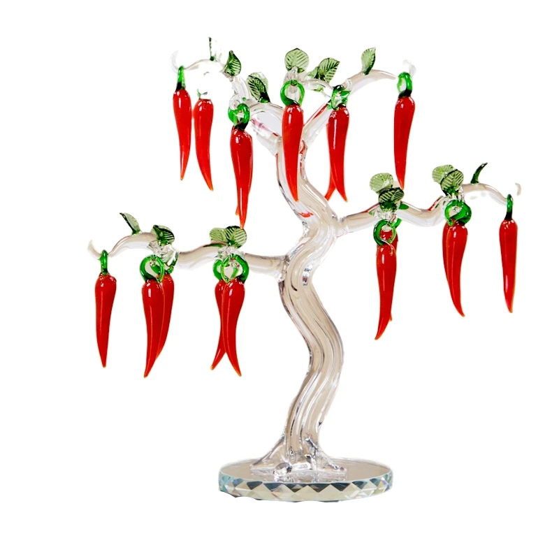 Red Artificial Glass Simulation Chili Tree Plants Putting Fruit Vegetables For New Year Christmas Home Decoration