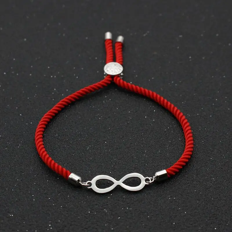 Cute Bear Stainless Steel Lucky Digital 8 Charm Bracelet Red Rope Thread String Adjustable Bracelets For Women Couples Jewelry