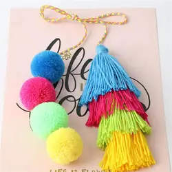 1 Pc Handmade Pom Pom Colorful 4 Layered Tassel Keychain Bag charms Gradient Colors Key Holder Boho Jewelry Gift for women