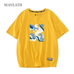 WAVLATII New Fashion Women Tees Female Yellow Cotton Streetwear Printed Summer Short Sleeve T-shirts Tops WT2205